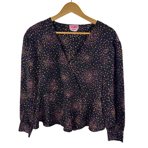 kate spade Tops - Kate Spade Polka Dot Wrap Blouse Size XS Black Peplum Long Sleeve Preppy Office